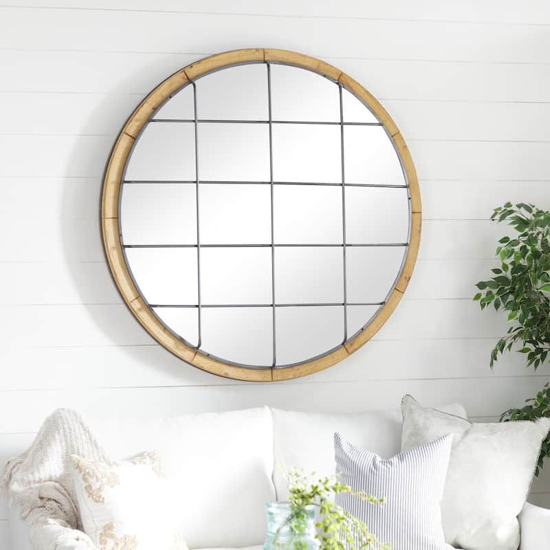 Brown Wood Wall Mirror with Grid - 48 x 6 x 48