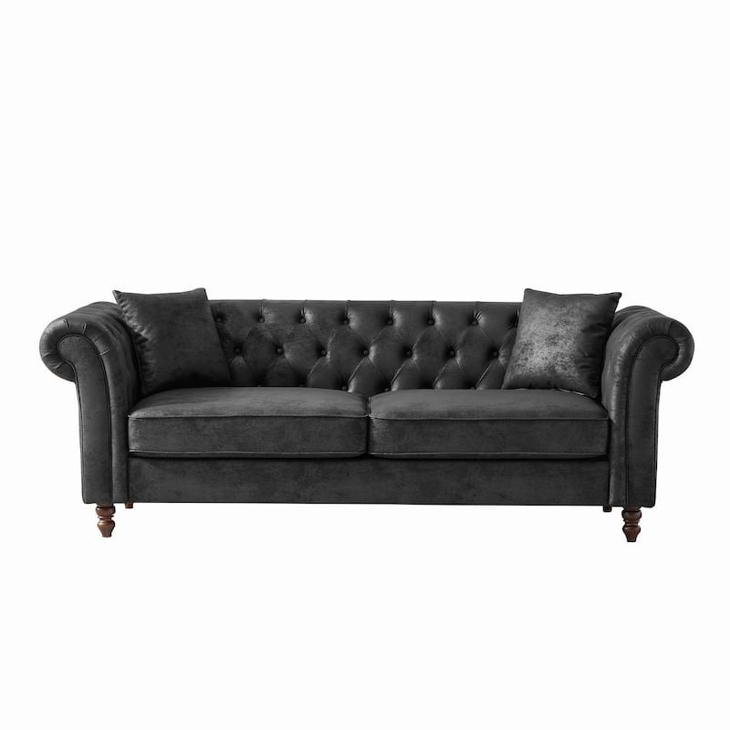 83" Tech-Fabric Sofa, Mid-Century Modern 3-Seater with Rolled Arms, High-Density Foam and 450lb Capacity