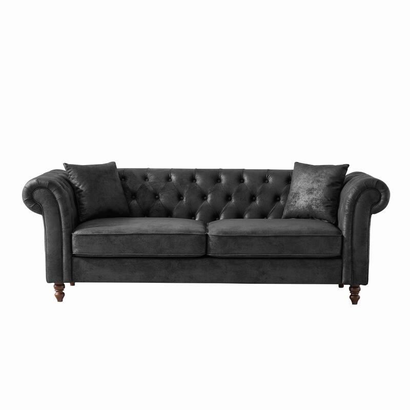 83"Chesterfield ‌Tech Fabric Sofa,High-Tech Fabric Roll Armrest Sofa,Upholstered Modern Couch,3 Seater Couch