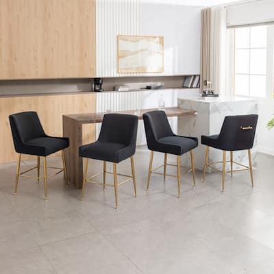 SEYNAR Modern Velvet 39'' H Metal Leg Counter or Bar Stools Set of 4