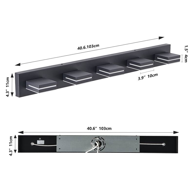 Modern Black LED Vanity Light, 5-Lights Wall Sconce for Bathroom and Mirror, Sleek Minimalist Design, Energy-Efficient