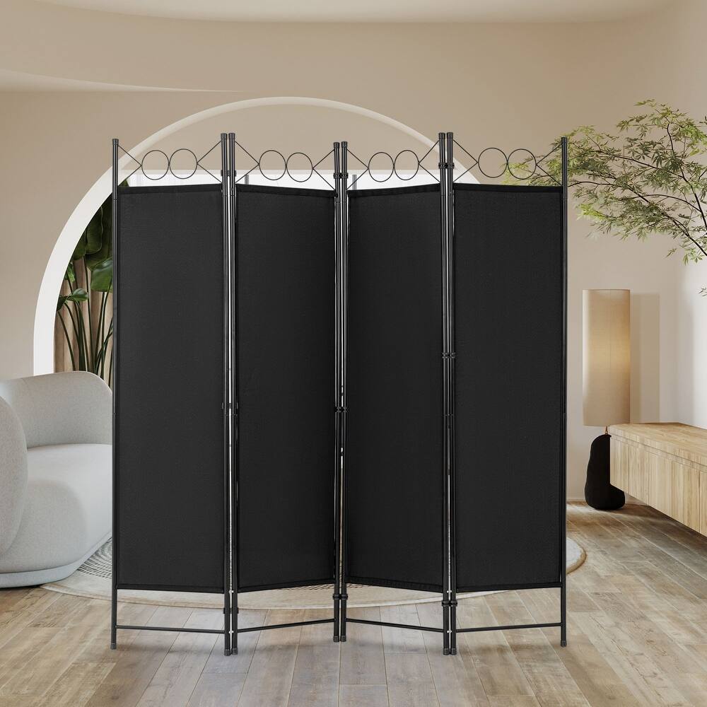 Leander Black 4-Panel Folding Room Divider Screen