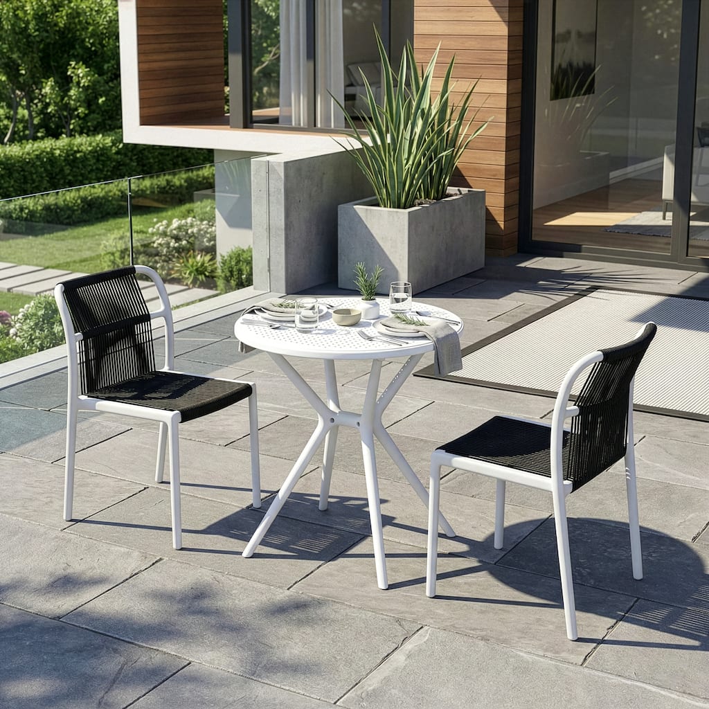 Belden Bates Black White Outdoor Dining 2 Seats Set