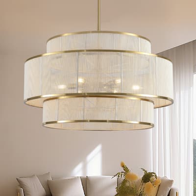 6-Light Dimmable Tiered Drum Chandelier - Brushed Gold