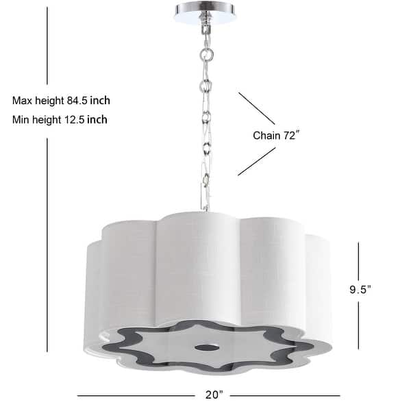 JONATHAN Y Gabrielle 4-Light 20" Adjustable Scalloped Shade Metal LED Pendant, Chrome/White