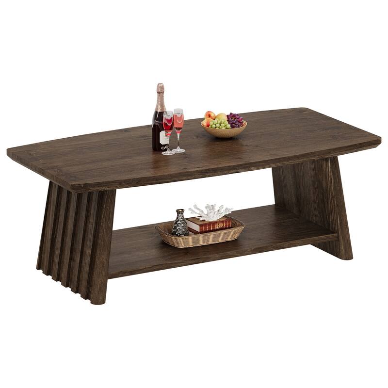 47-Inch Solid Wood Coffee Table, Rustic Coffee Table with Storage