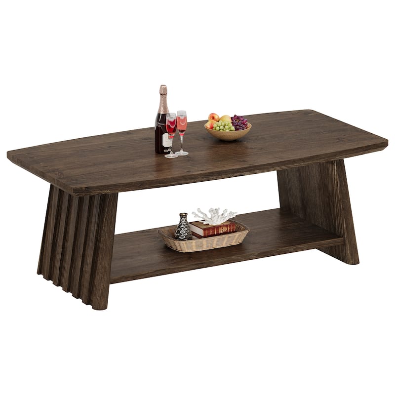 Solid Wood Coffee Table with Storage, 2-Tier Center Accent Table for Living Room Lounge Apartment