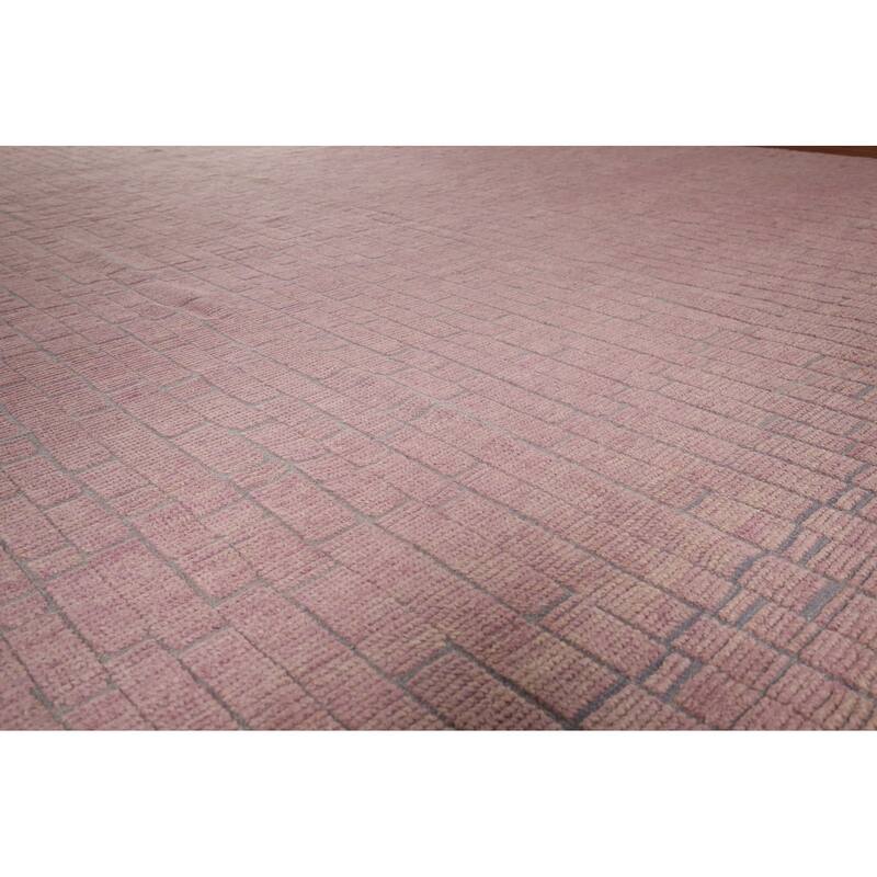 All-Over Pink Moroccan Oriental Large Area Rug Handmade Wool Carpet - 11'8"x 17'9"