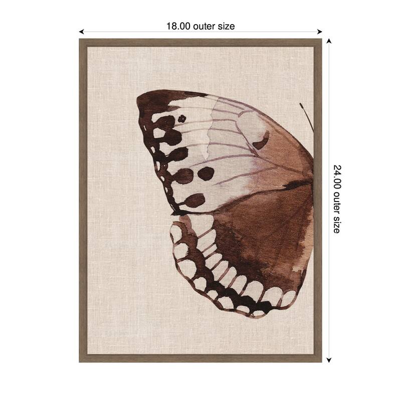 Kate and Laurel Sylvie Retro Butterfly Watercolor Diptych Neutral Burlap Left Framed Canvas by The Creative Bunch Studio