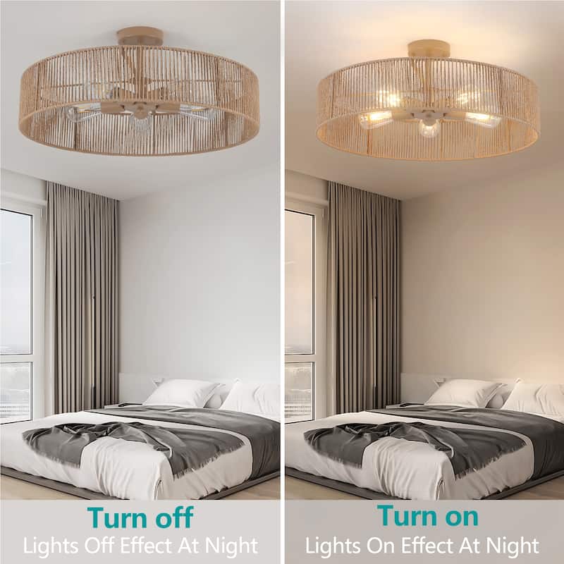 5-Light Rattan Semi Flush Mount Light - Walnut