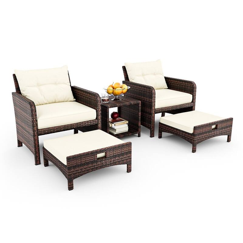 Pamapic 5-Piece Wicker Patio Conversation Set with Ottomans