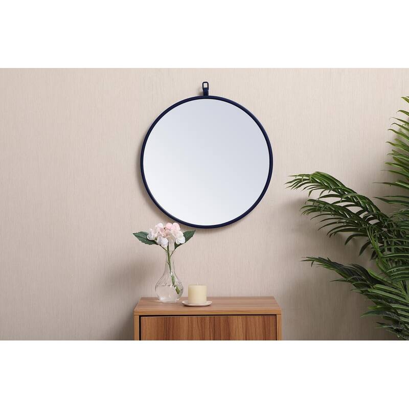 Carson Carrington Labbemala Metal Framed Round Wall Mirror - 18" Diameter - Blue