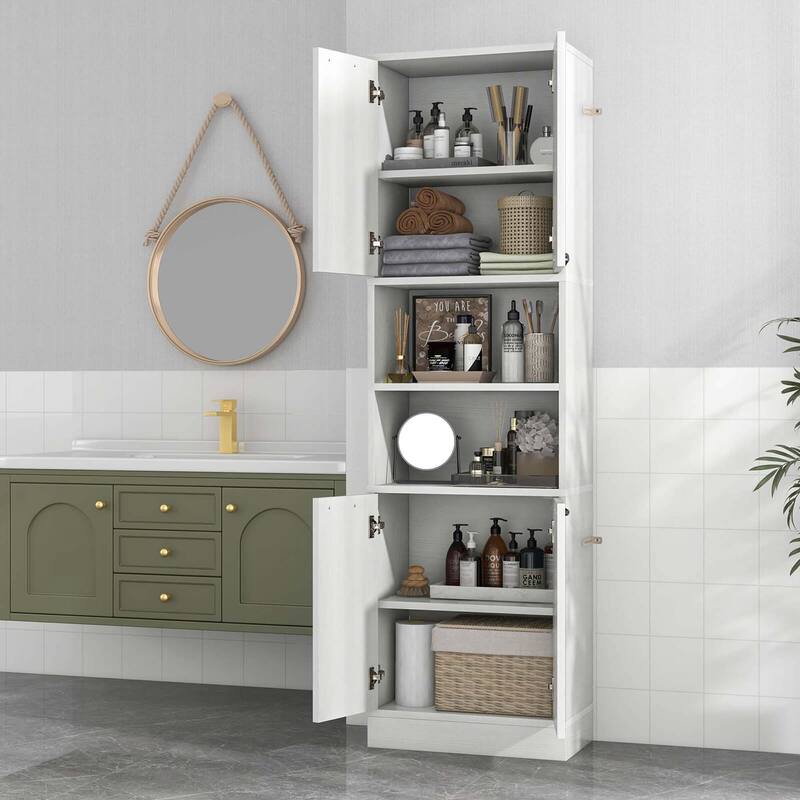 Costway 75" Tall Bathroom Storage Cabinet with 4 Doors & 2 Open - See Details