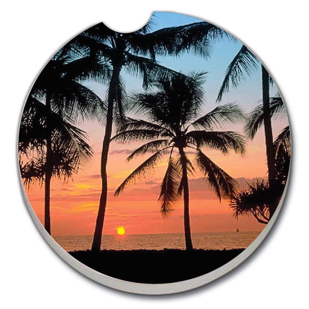 Counterart Absorbent Stoneware Car Coaster, Palms, Set of 2 - 2.5