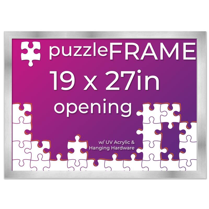 19x27 Jigsaw Puzzle Frame Kit - Kit Includes Puzzle Glue Sheets, Silver Wood Puzzle Frame