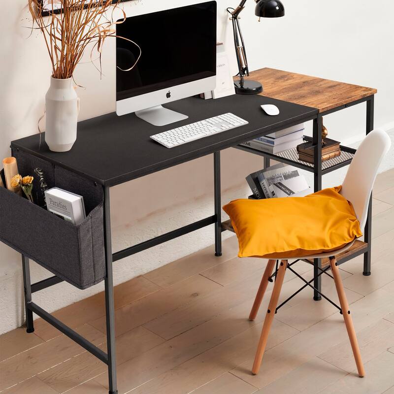Homall Home Office Desk Study Writing Desk with Storage Bag and Shelf - Black/Brown