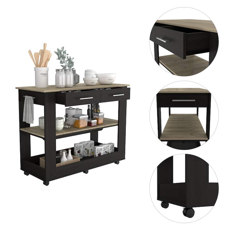 FM Furniture Brooklyn 46 Kitchen Island, Two Shelves, Two Drawers
