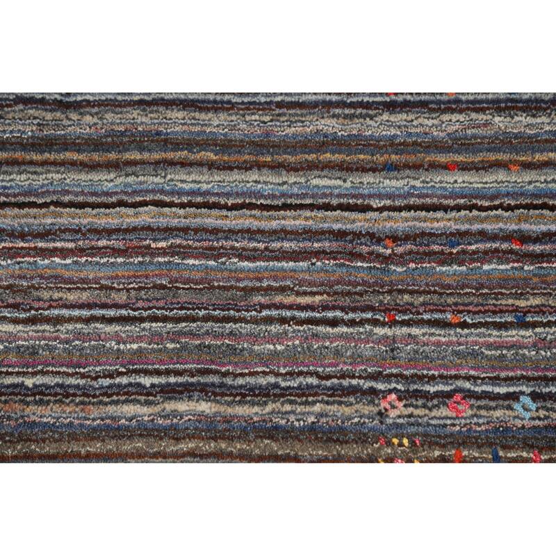 Hand Knotted Oriental 100% Wool Carpet Tribal Stripe Multi-Colored Gabbeh Area Rug - 7' 10'' X 5' 6''