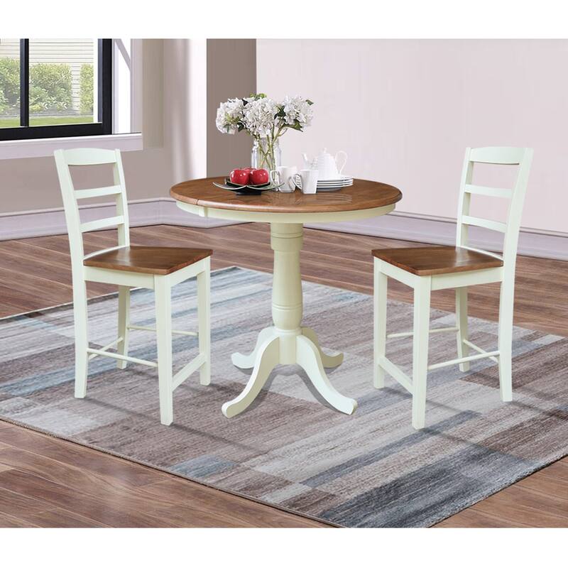 36" Round Top Pedestal Extension Dining Table with 12" Leaf and Stools