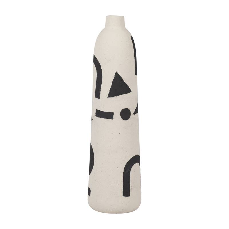 Sagebrook Home's Cer 15" Funky Vase - Ivory/Black Ceramic and Suar Wood Masterpiece for Home Decor