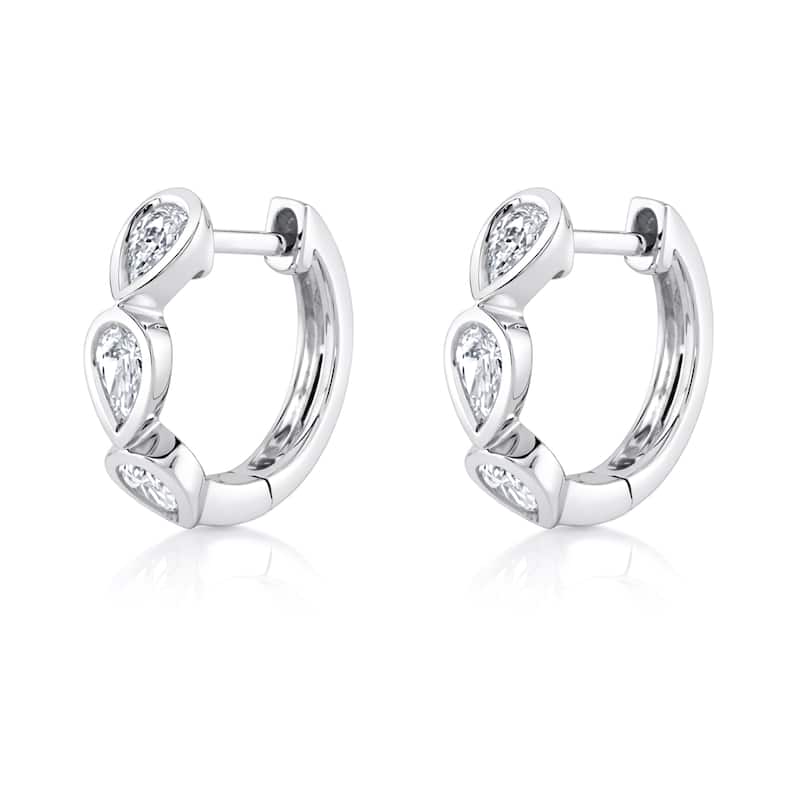 Auriya 14k Gold Lab Grown Diamond Pear Bezel Hoop Earrings 1.00 to 4.00 ct. tw. (F-G VS) - White