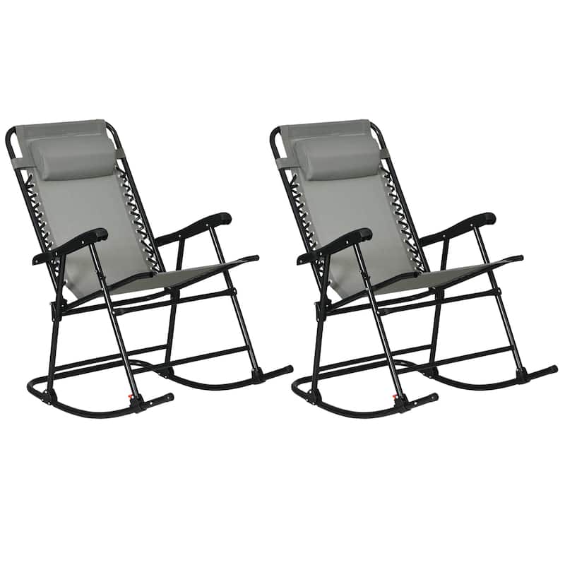 Outsunny 2 Piece Outdoor Rocking Chair Set, Patio Folding Lawn Rocker Set with Headrests for Yard, Patio, Deck, Backyard - Grey