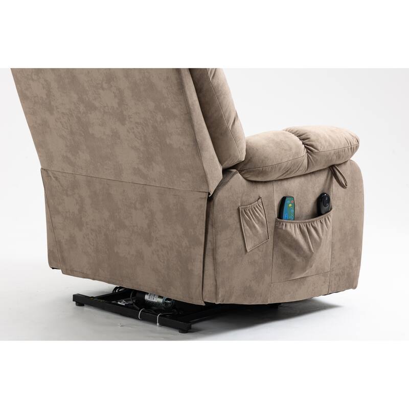 Power Lift Recliner Chair with Massage & Heat, Velvet Upholstered Electric Recliner, Lounge Sofa Chair with Side Pockets