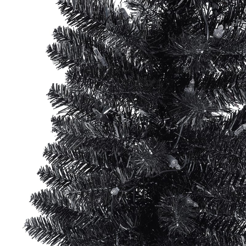 Puleo International 6 ft. Pre-Lit Black Tinsel Artificial Tree
