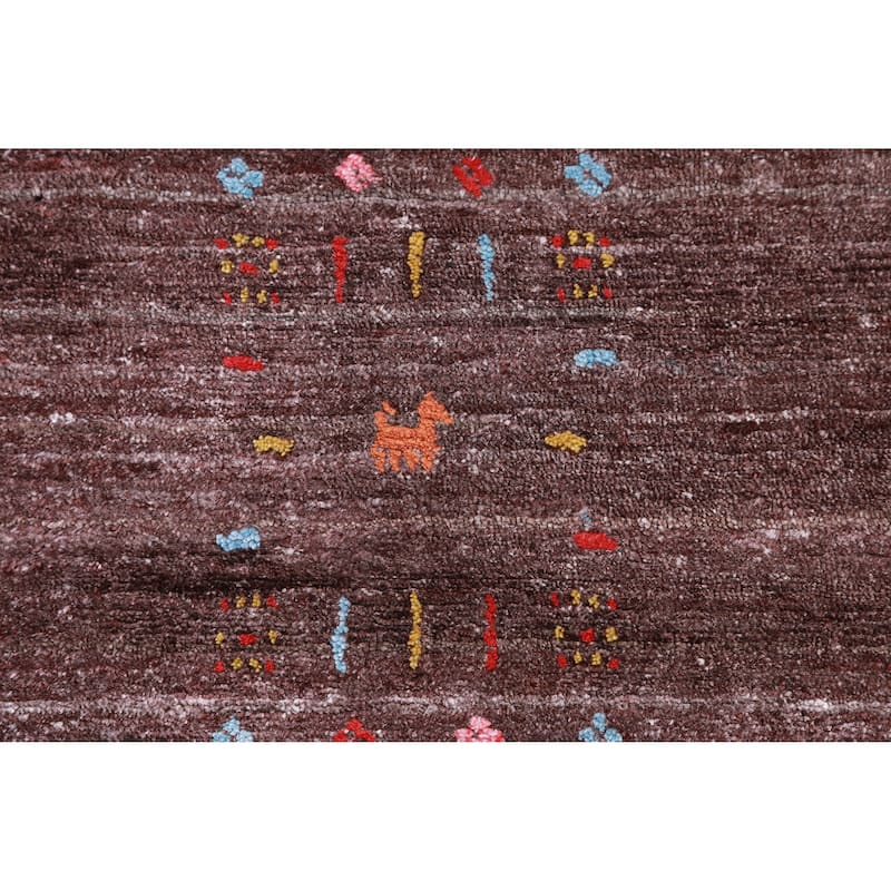 Hand Knotted Oriental Viscose Silk Carpet Tribal Stripe Brown Gabbeh Area Rug - 9' 10'' X 8' 2''
