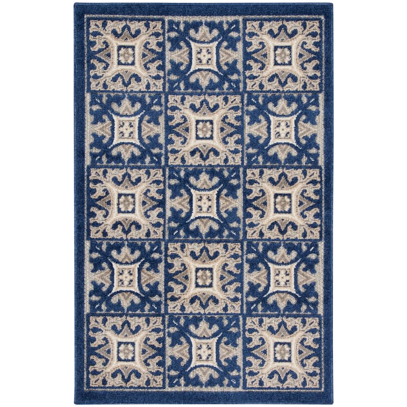 Nourison Aloha Indoor/outdoor Grey Geometric Area Rug - 2'8" x 4' - Blue