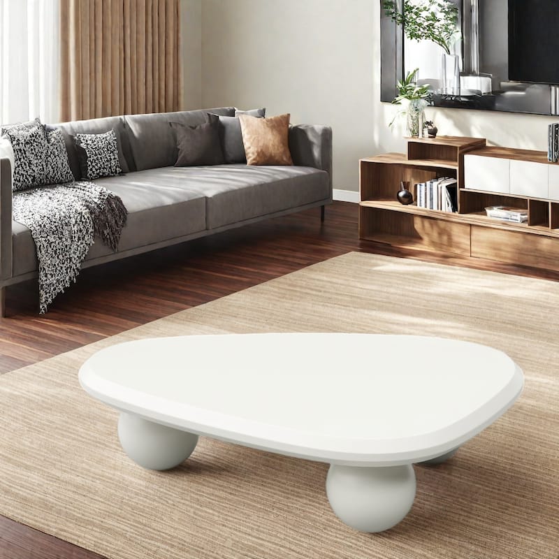 38.58" MDF Modern Coffee Table with Elegant Arc Design, Durable MDF Construction - Creamy White