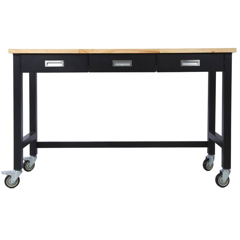 Bamboo Bench,Storage Workbench with Drawer, Wood Work Table with Wheels
