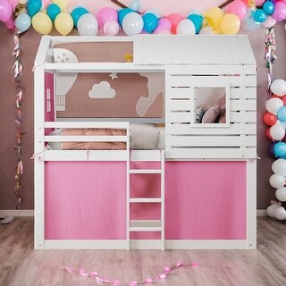 Impression & Beautiful Twin Size Bunk Wood House Bed with Tent