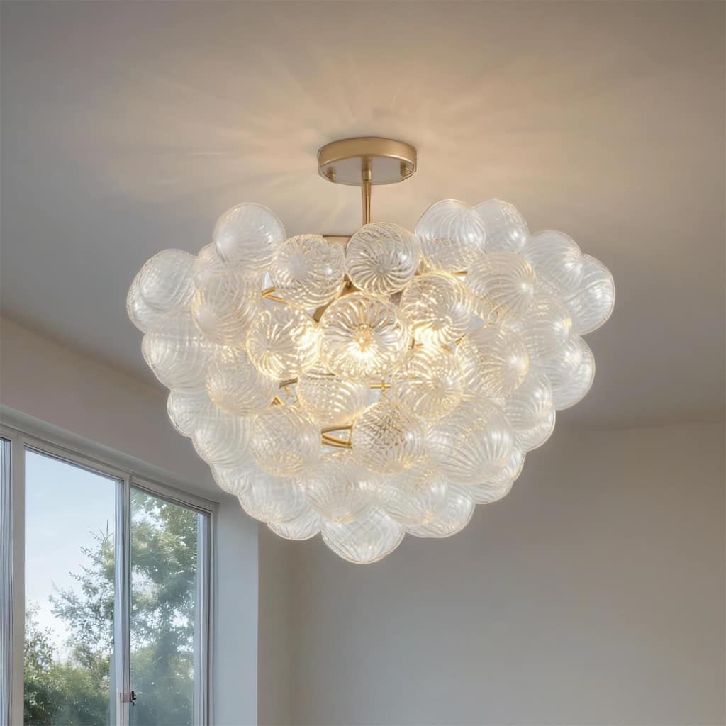 23.6" Gold Pendant Chandelier with Clear Glass Globe, Non-Adjustable