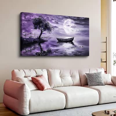 Modern Purple Lake View Wall Pictures Artwork