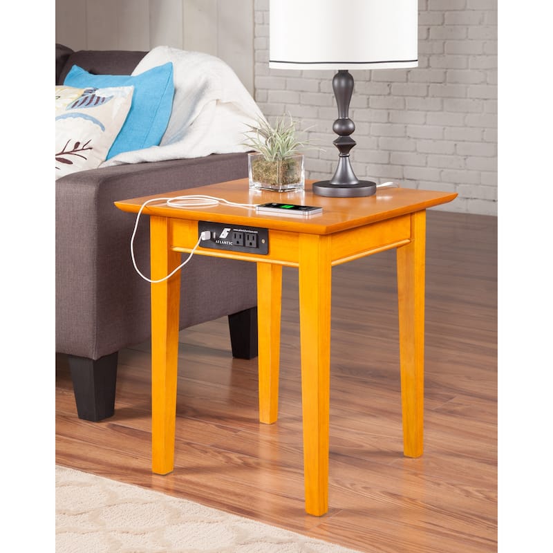 Modern End Table with Charging Station - Walnut Finish, 20" x 20" Living Room Side Table - 22