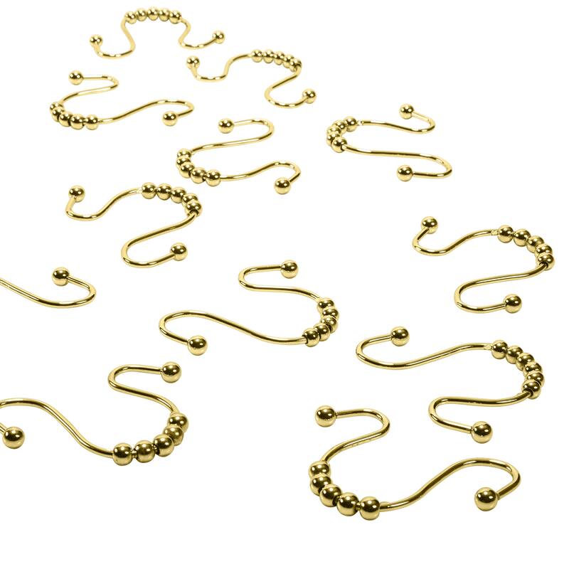 Bath Bliss 12 Pack Shower Curtain with Double Hooks in Satin Gold