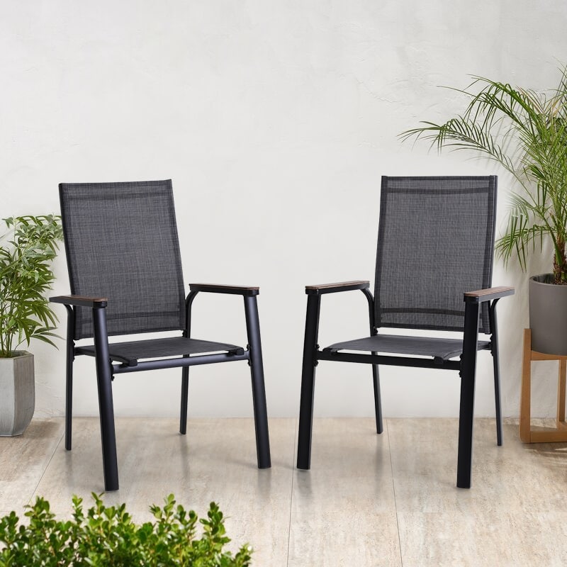 2 Pieces Aluminium Stackable Patio Dining Chairs with Wooden Armest - On  Sale - Bed Bath & Beyond - 33247770