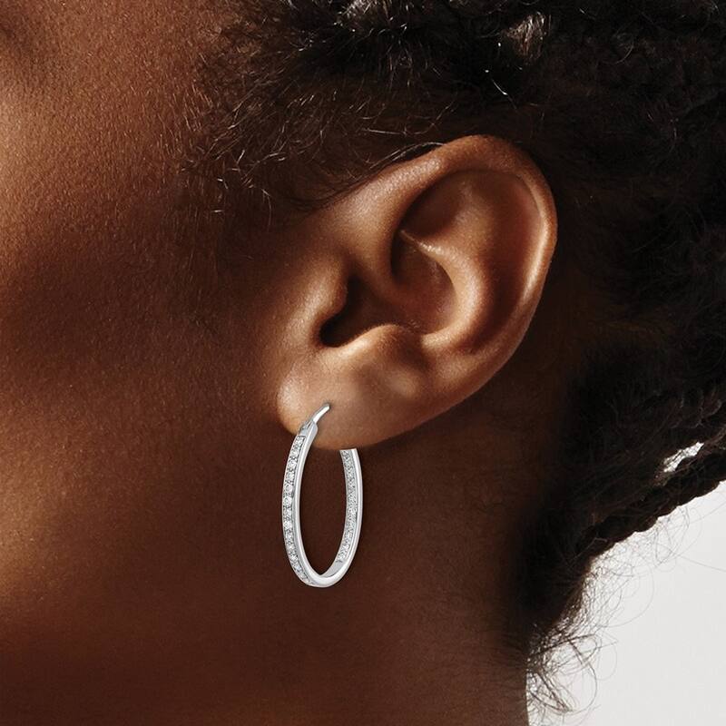 Curata 14k White Gold Diamond In Out Hoop Earrings - 25x20mm Wide 2mm Thick