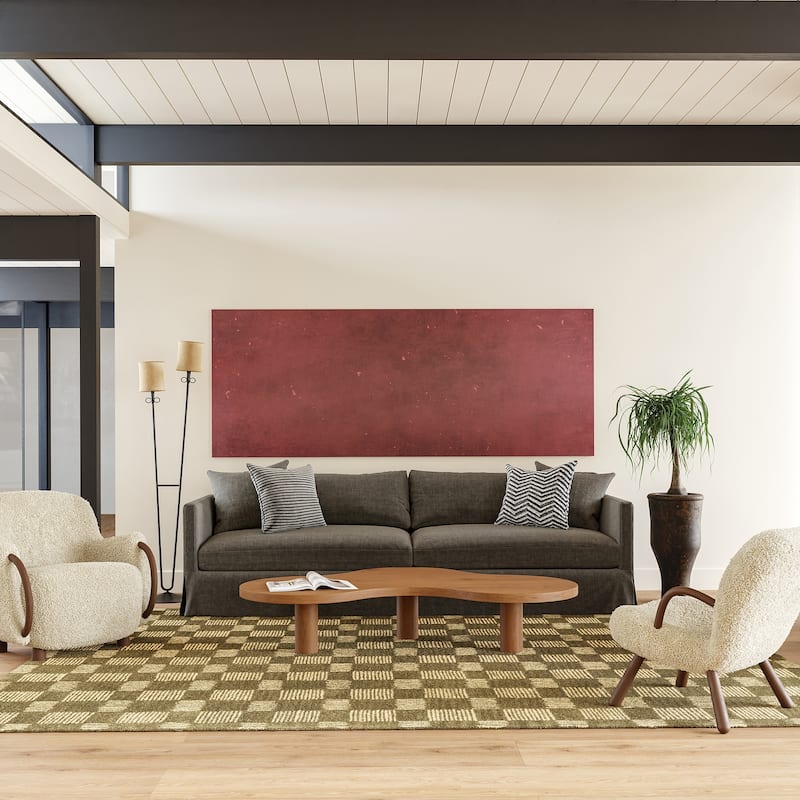Quince Checkered Wool Area Rug - 5' x 8' - Olive