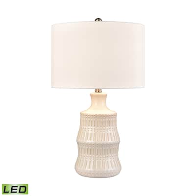 Elk Home Dorin White Glazed With White Linen Drum Shade Table Lamp