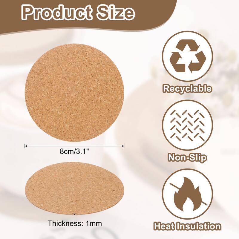 20pcs Cork Coasters for Drink, Round Drink Coaster - Brown - 3 Inch