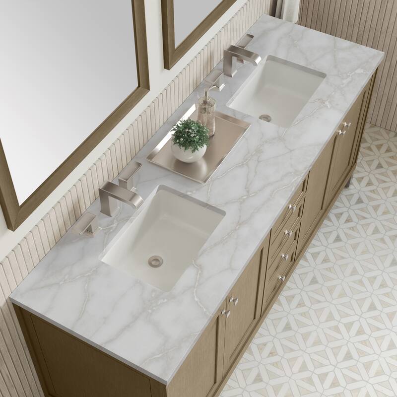 Chicago 72" Double Vanity, Walnut Whisper - Victorian Silver