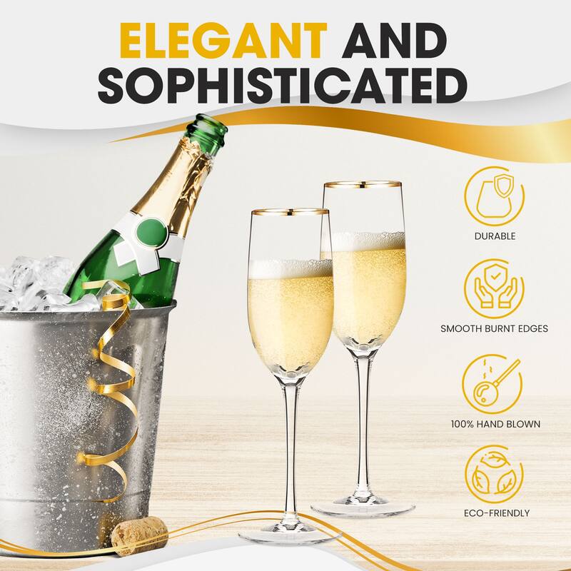 Berkware Crystal Champagne Flutes with Gold Rim
