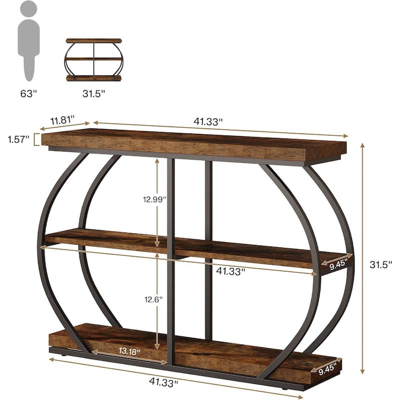 41.3" Console Table, Industrial 3-Tier Entryway Table