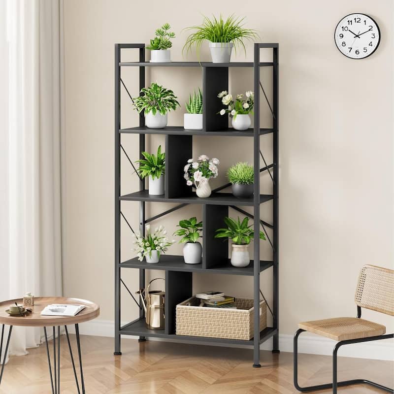 5 Tier Bookshelf with Storage,Book Shelf for Living Room - Black