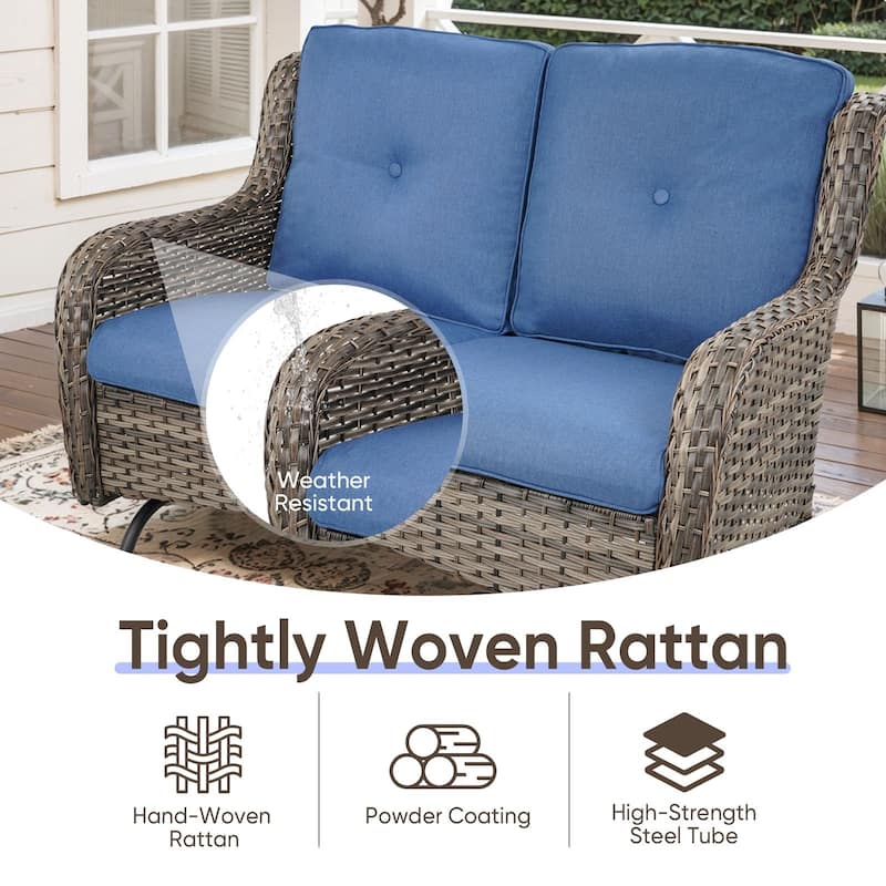 Gymojoy 2 Seat Stylish Patio Loveseat Glider Sofa with Water-Resistant Olefin Cushions
