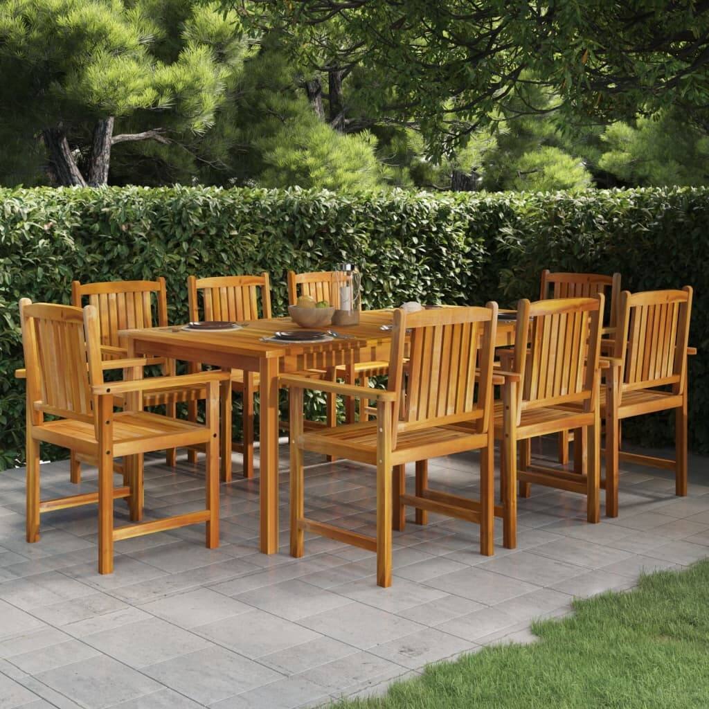 9 Piece Outdoor Wood Patio Furniture Dining Set Extendable Table Chairs All Weather Backyard