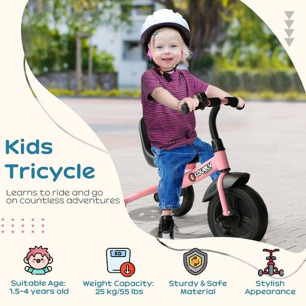 slide 2 of 18, Indoor-Outdoor Recreation Ride-On Toddler Tricycle Steel Frame Kids Tricycle with Ergonomic Chair and Bell Pink - Kids