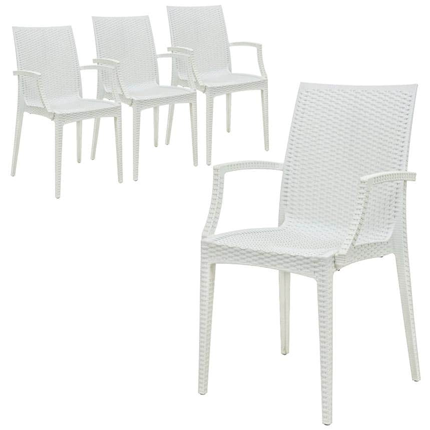 Mace Modern Textured Woven Style Outdoor Stackable Dining Arm Chair with UV Resistant for Patio or Garden Set of 4